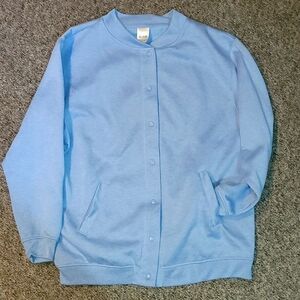 Blair Snap Up Light Blue Sweater with Front Pockets Large